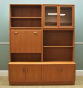 G-PLAN TEAK LOUNGE UNIT with glazed and solid doors and bureau section, 198 h x 163 w x 45cms d