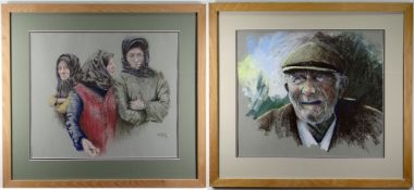 ALAN MERCHANT-WHITE pastel on paper - Farmer, and study of Irish Tinker, signed, 51 x 59cms (2)