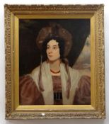 19TH CENTURY ENGLISH SCHOOL oil on canvas - Portrait of Elizabeth Randall, head & shoulders, wearing