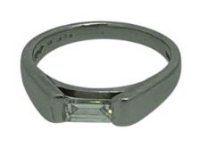 SINGLE BAGUETTE CUT DIAMOND & PLATINUM RING - 5.8grms, size L, 6 x 3mm the stone, 0.15ct approx