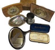 CLOCKS, Metamec mid-century type mantel clock and another, Rolls razor in a case, a shell, items