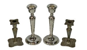 SILVER CANDLESTICKS, 2 PAIRS - Birmingham 1973 bicentenary mark, Maker A T Cannon Ltd, 19cm heights,