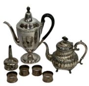 SILVER PLATED WARE - a collection to include a bright cut Georgian style coffee pot, Rococo
