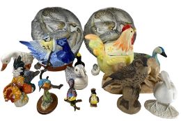 ORNAMENTAL BIRD FIGURINES, TUREENS & PLATES - a mixed collection to include a Worcester ceramic Blue