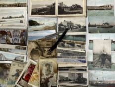 VINTAGE POSTCARDS - approximately 75 plus a small album including Holyhead Steamers, Anglesey and