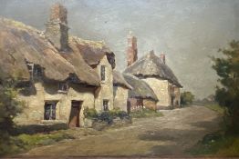 F J ELLIOTT oil on board - titled verso, cottage South Devon, signed, 33 x 49cms