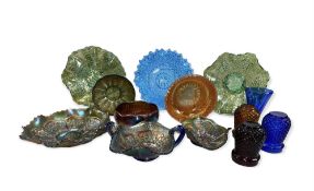 GLASSWARE - Carnival and other colourful glassware including moulded night light holders, 13 pieces