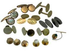 9CT GOLD GENTLEMAN'S CUFFLINKS, TWO PAIRS along with seven other pairs of cufflinks and stud