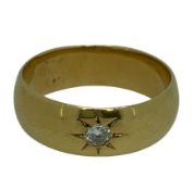 CHESTER 1916 18CT GOLD WEDDING BAND - set with a single 0.20ct diamond, 9.9grms, size V