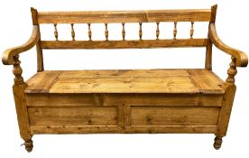 PINE FARMHOUSE BOX SEAT BENCH, 94cms H, 135cms W, 43cms D