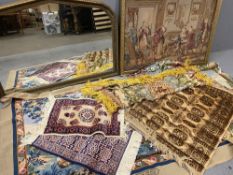 OVERMANTEL MIRROR - gilt framed with arched top, 70cms H, 100cms W together with a quantity of