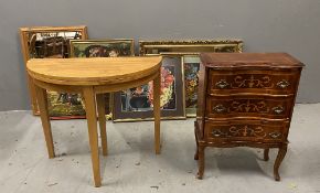 FURNITURE ASSORTMENT to include modern light wood foldover table, reproduction decorative serpentine