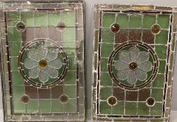STAINED & LEADED GLASS PANELS, a pair, 86cms H, 60cms W
