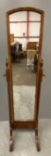 ANTIQUE MAHOGANY CHEVAL MIRROR, 170cms H, 43cms W, 47cms D