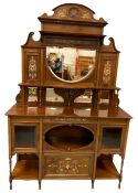 CIRCA 1900 MIRRORED SIDE CABINET - inlaid mahogany, multi-mirrored top section with pillared