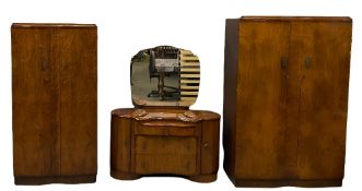 1950's WALNUT BEDROOM SUITE by Shrager comprising lady's wardrobe, 176cms H, 93cms W, 54cms D and