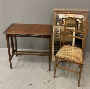 OAK ARTS & CRAFTS STYLE OBLONG SIDE TABLE, 74cms H, 77cms W, 42cms D, a cane seated chair, a