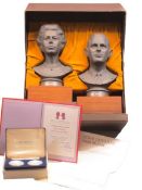 ROYAL DOULTON & WEDGWOOD LIMITED EDITION COMMEMORATIVES, 2 PAIRS - to include black basalt type