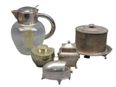 EPNS TABLEWARE - 5 items to include a quality mounted crackle glass jug, 26cms H, two small tea