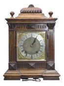 VINTAGE OAK CASED COILED GONG STRIKE MANTEL CLOCK - 39cms H, 28cms W, 19cms D