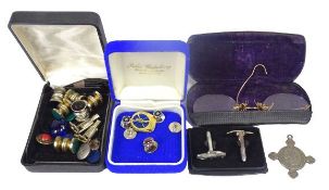 GENTLEMAN'S DRESS JEWELLERY - including a diamond and ruby set stud button, gold filled pince-nez