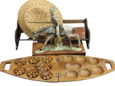 TREEN ITEMS (3), composition model of Don Quixote on his horse and The York Hat straw boater, the