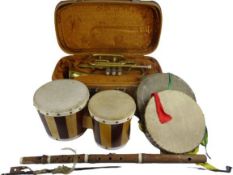 MUSICAL INSTRUMENTS GROUP - a cased Czechoslovakian brass cornet, No 640598, two vintage