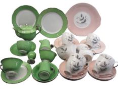 VINTAGE TEAWARE, 2 PART SETS to include a Grosvenor bone china bachelor set in green made for