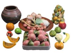 SGRAFFITO STYLE DECORATIVE CHARGER, glazed stoneware pot and a quantity of pottery and porcelain