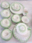 BELLEEK - a good parcel of 30 green (black mark) 'Shell' teaware to include teapot, cream jug, sugar