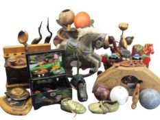 TREEN & OTHER ITEMS - a large parcel to include wooden stands, bowls, ETC