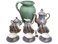 27 PIECE LUSTRE & GILT DECORATED CABINET COFFEE SERVICE and a large Langley ware ribbed jug in a
