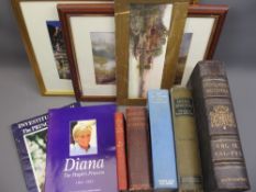 BOHEMIAN RUBY & OTHER COLOURFUL GLASSWARE, ETC - to include three framed and unframed prints and a