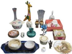 USSR CHINA MODEL OF A GIRAFFE - 25cms tall, Gustav Berg silver inlaid squat vase, 9cms tall and an