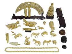 CIRCA 1900 JAPANESE IVORY OKIMONO - of a figure seated upon a lotus flower, other similar period