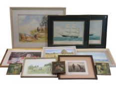 FRAMED PICTURES & PRINTS - a mixed quantity including W DORMAN oil on board - a Sheep Herder on