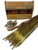 BRASS STAIR RODS & FITTINGS, tambour fronted letter rack and a treen snake