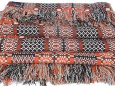 VINTAGE WELSH WOOLLEN BLANKET - with 'Tregwynt' product label, traditional block pattern in