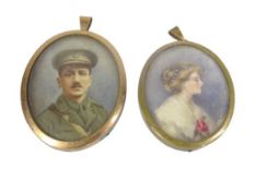 EARLY 20TH CENTURY IVORY SLIP PORTRAIT MINIATURES (2) - depicting a young woman in lace collar