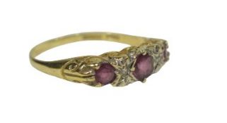 18CT GOLD RUBY & DIAMOND DRESS RING - size R, 2.6grms
