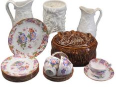 COALPORT/CAULDON PART TEASET, Portmeirion game pie dish, relief Sylvac vase and two Victorian relief