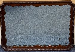 ANTIQUE MIRROR - oblong in decorative mahogany frame, 75 x 100cms