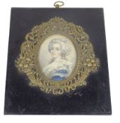PROBABLY FRENCH LATE 18TH CENTURY PORTRAIT MINIATURE OF A LADY ON IVORY SLIP - wearing a lace collar