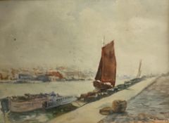 D TURPIN watercolour - boats moored at harbour, signed lower right, 22 x 29cms also A J CHALMERS