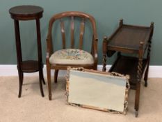 FURNITURE ASSORTMENT - tapestry seated tub chair, two tier mahogany plant stand, two tier barley