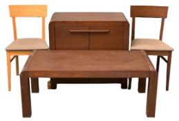 MODERN LOUNGE FURNITURE to include coffee table, 45cms H, 120cms W, 60cms D, two door cupboard,