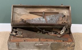 CARPENTER'S QUALITY VINTAGE TOOLBOX with good contents, 43cms H, 88cms W, 19cms D