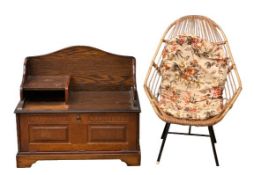 PRIORY STYLE TELEPHONE SEAT with drop down front, 76cms H, 85cms W, 43cms D and a bamboo and metal