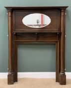 CIRCA 1900s OVERMANTEL FIRE SURROUND with central shelf flanked by pillars and an oval bevelled