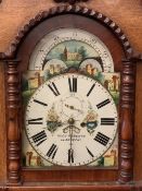 LONGCASE CLOCK - 19th Century oak and mahogany, Hugh Roberts of Llangefni, eight day painted